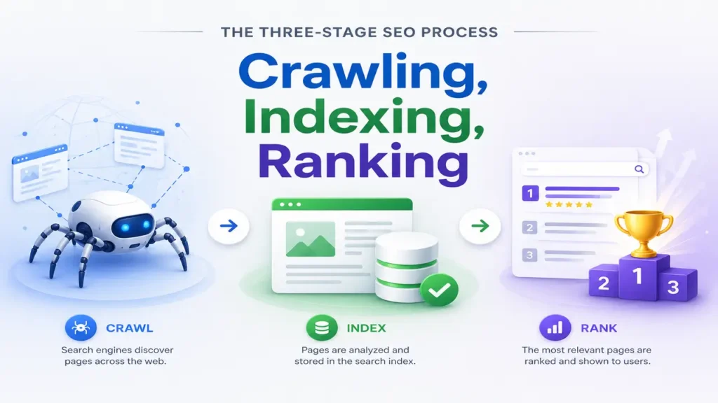 The Three-Stage SEO Process: Crawl, Index, Rank